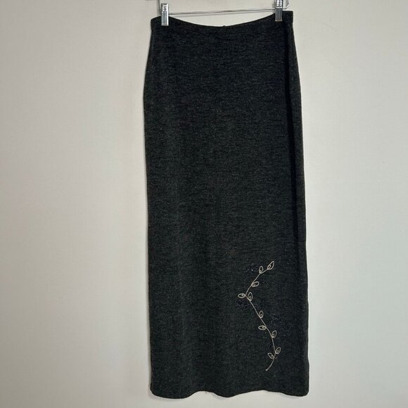 Carole Little Vintage Wool Blend Black Embroidered Floral Maxi Skirt Size Small - Picture 1 of 5